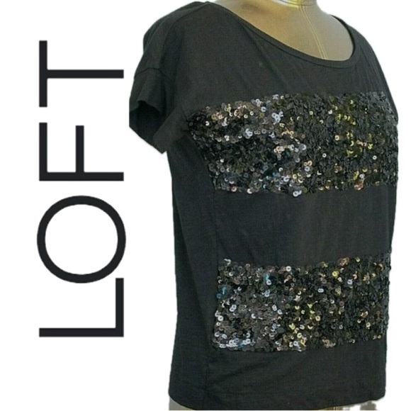 LOFT Sequin Bling Sparkly Fancy 100% Cotton Tee T-Shirt Top Blouse Sz S - Picture 4 of 10